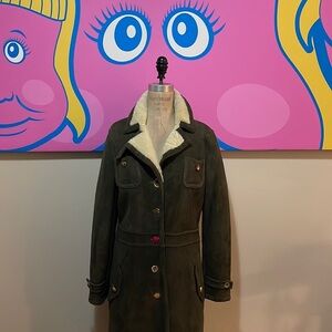 Moschino Olive Green Shearling Suede Military Army Coat